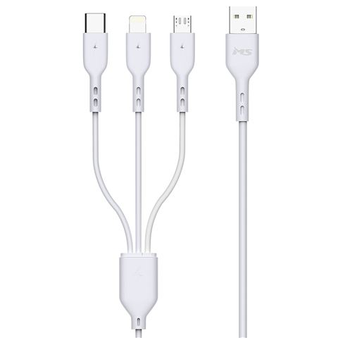 MS CABLE USB-A 2.0 -> 3 U 1 - TypeC, Light, microUSB, 1m, MS, bijeli